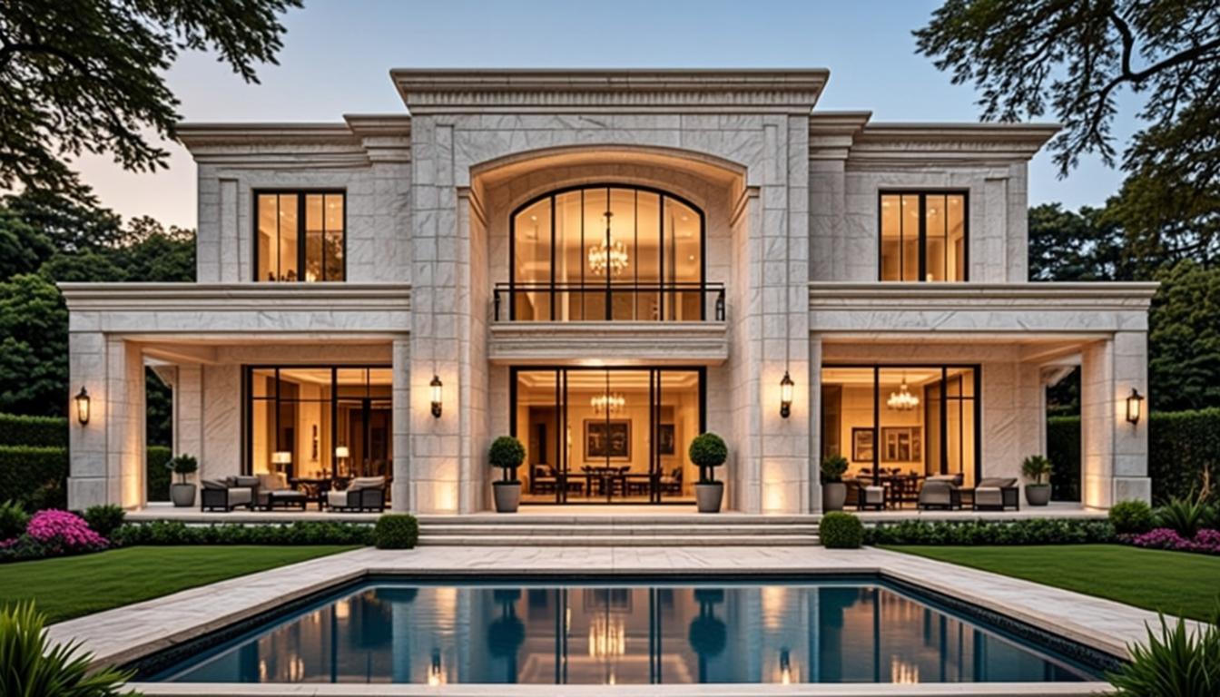 World-class luxury estate with limestone marble and reflecting pool