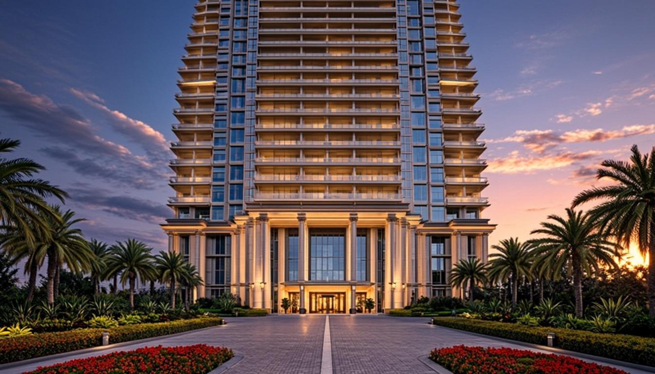 Luxury high-rise residential tower with glass curtain wall